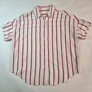 Rag and Bone XS Oversized Nautical Short Sleeved Red Striped Button Up Top